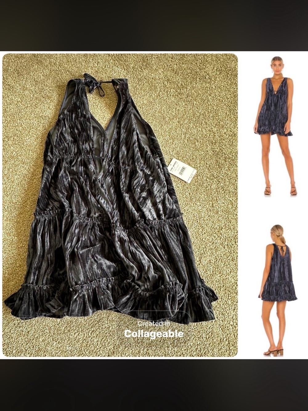 Free People Black Shimmer Halter Mini Dress